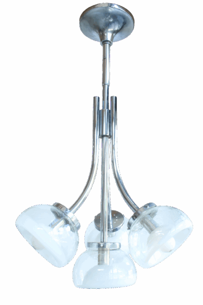 Gaetano Sciolari Attr. Four Arm Murano Glass Chrome Chandelier, 1970s - Image 2