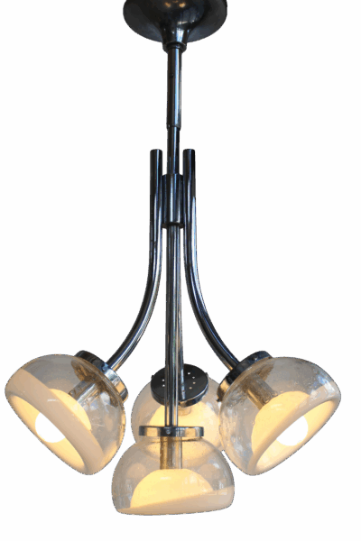 Gaetano Sciolari Attr. Four Arm Murano Glass Chrome Chandelier, 1970s - Image 3