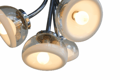 Gaetano Sciolari Attr. Four Arm Murano Glass Chrome Chandelier, 1970s - Image 7