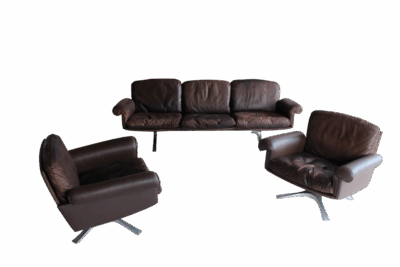 Rich patinated DS 31 leather Lounge Set by De Sede Swiss, 1970s - Image 6
