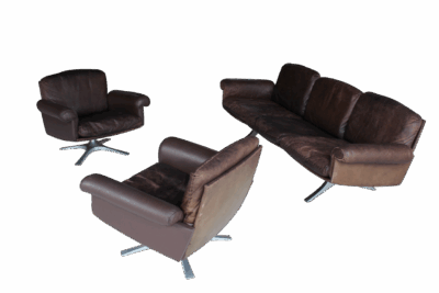 Rich patinated DS 31 leather Lounge Set by De Sede Swiss, 1970s
