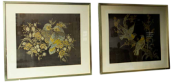 Set of 2 Framed Mid Century Chinese Antique Painted Textiles with Beautiful Birds, highly decorative!
