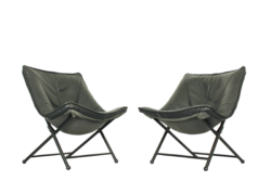 Folding Lounge Chairs in black leather by Teun van Zanten for Molinari, 1970s