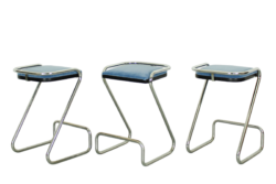 Set of 3 Mid Century Italian Tubular Chrome Z Bar Stool, 1970s