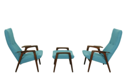 Set of 2 Danish Lounge Chairs with matching Ottoman by Yngve Ekström for Pastoe, 1960s