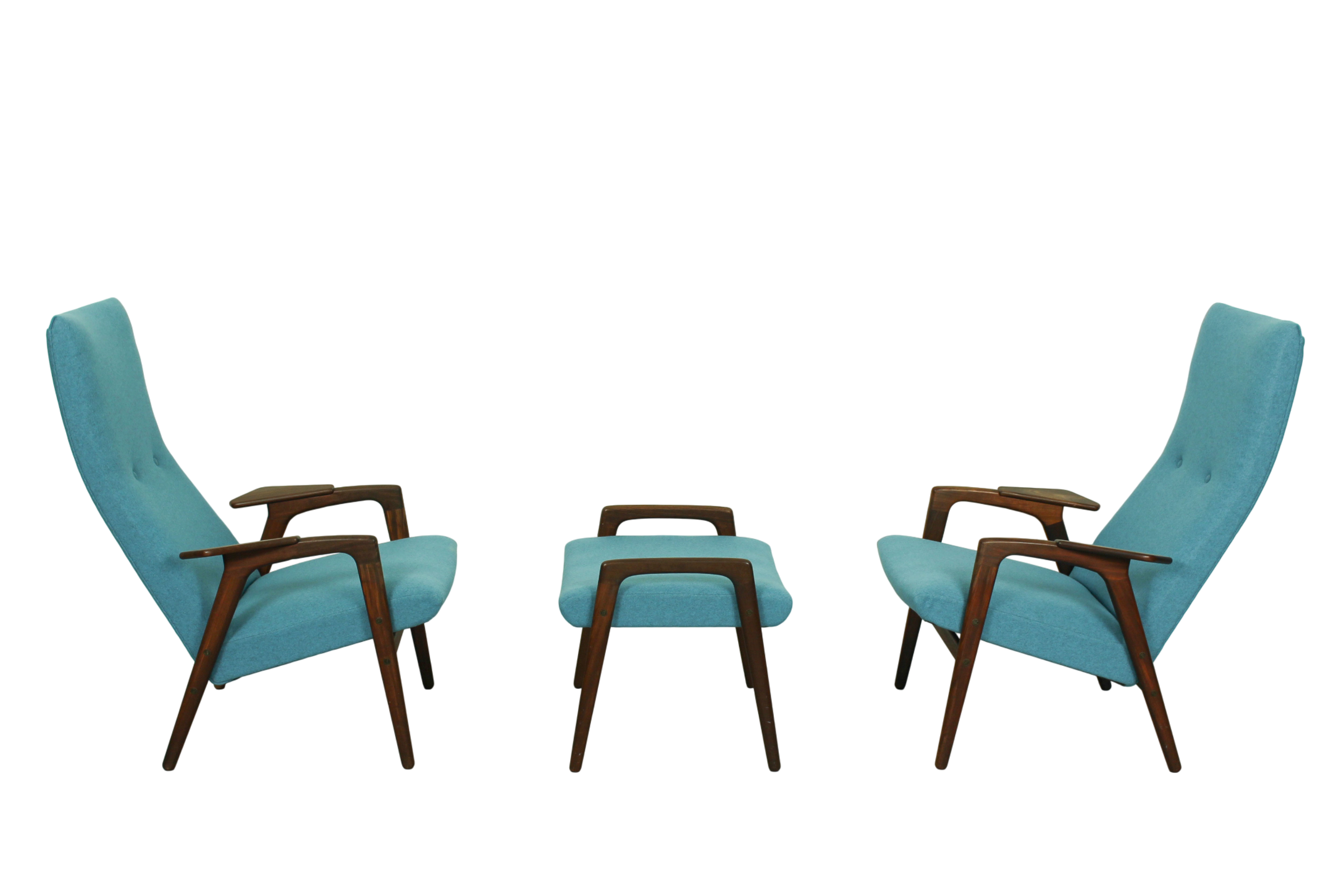 Set of 2 Danish Lounge Chairs with matching Ottoman by Yngve Ekström for Pastoe, 1960s
