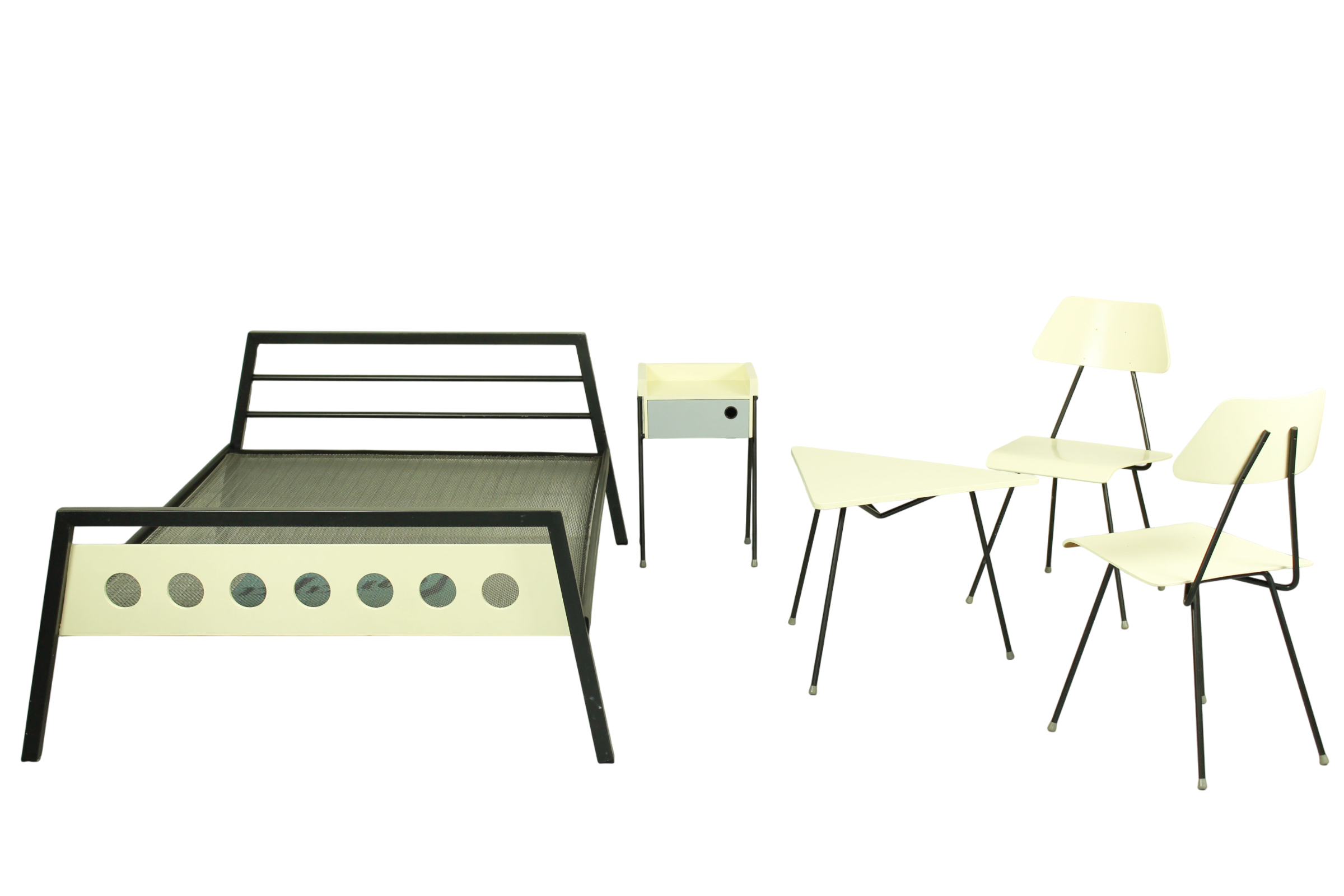 Rob Parry and Emile Truijen Bed, Chair and Nightstand for Dico series "Kamer 56", 1950s
