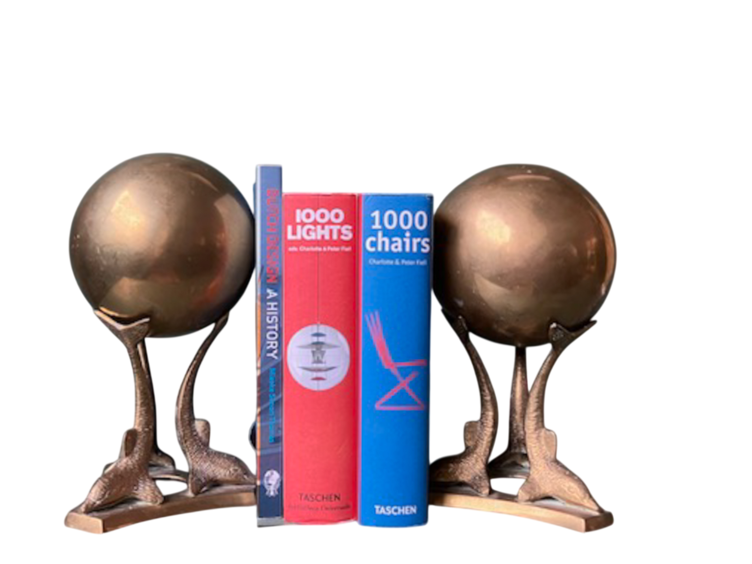 Mid Century Brass Bookends Dolphins with ball, France 1950s