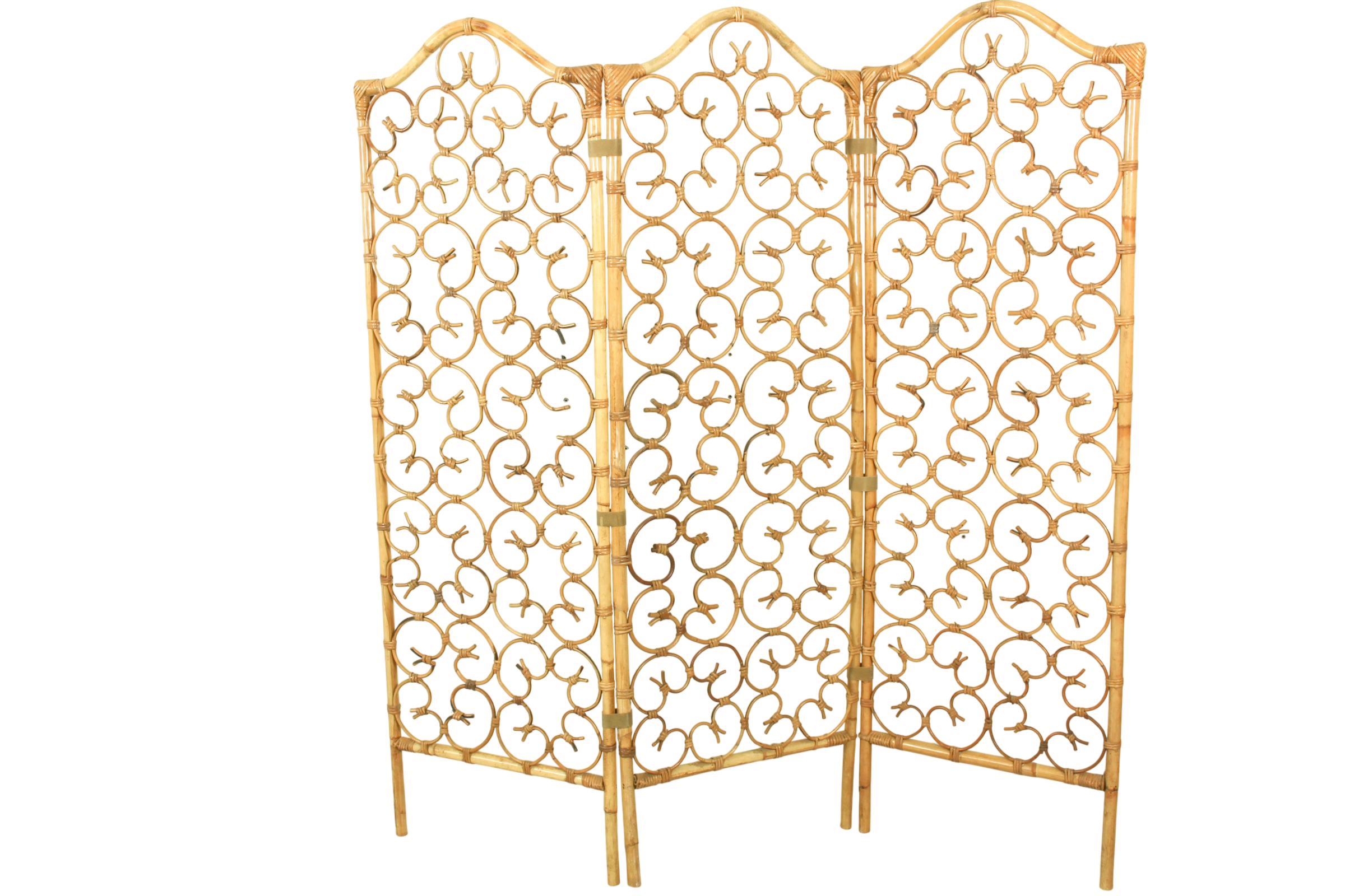 Vintage Rattan Room Divider – Ornate Folding Screen (1970s)