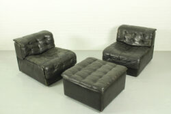 De Sede DS-11 Modular Lounge Set – Black Leather, 1970s Swiss Design