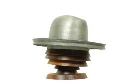 Vintage aluminum hat block mold form, circa mid-20th century with american nut stand