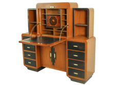 Solid high quality teak art deco secretaire by Gerson’s furniture store, produced in Bangkok, 1930s.