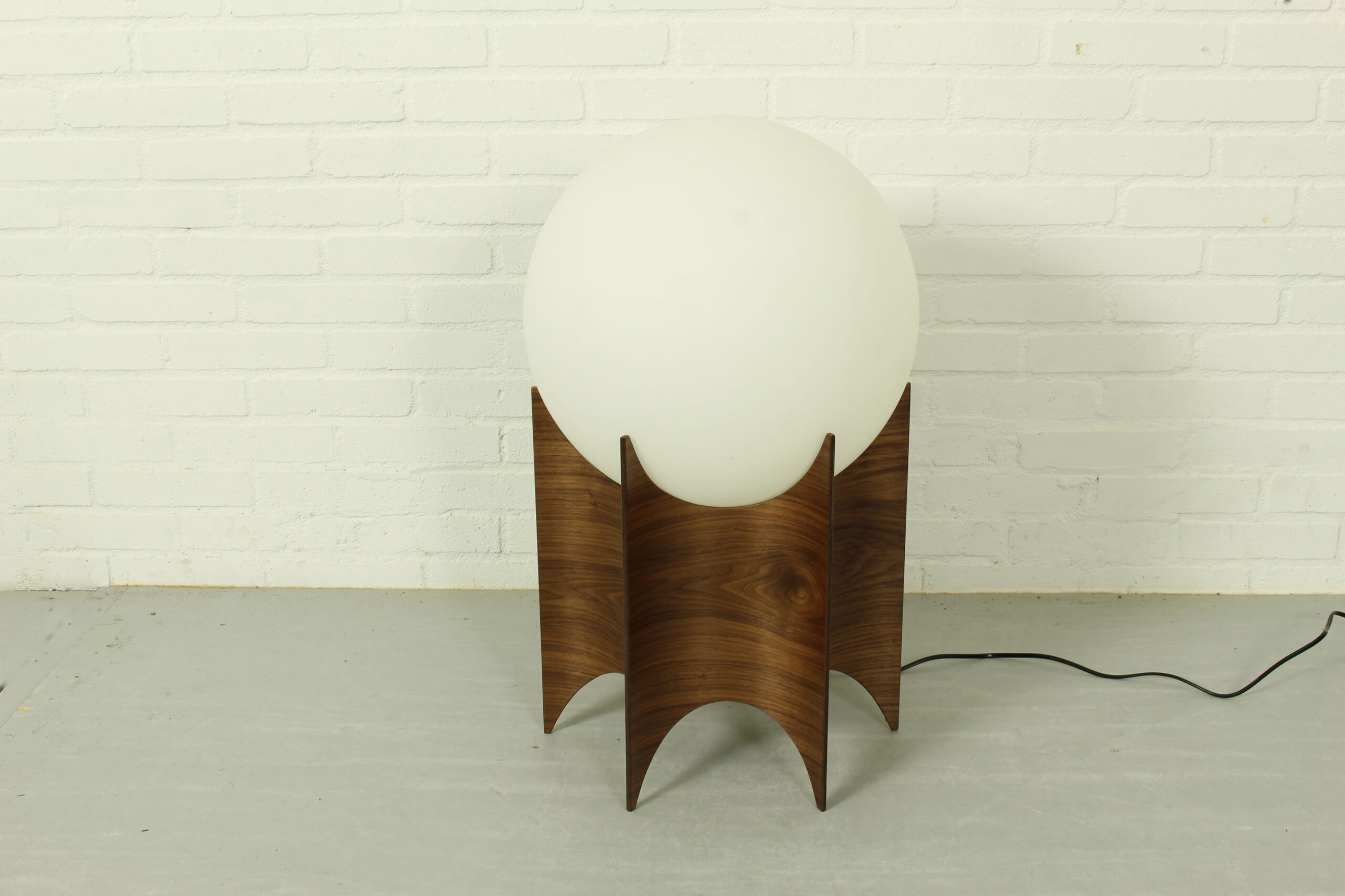 Vintage Globe Lampshade with Sculptural Wooden Base - Image 6