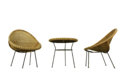 1950s Italian Rattan Basket Chairs & Matching Bistro Table Set