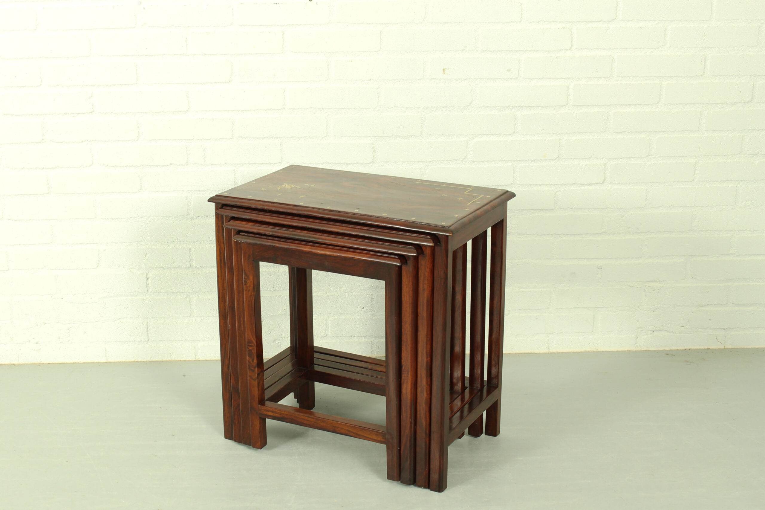 Italian Rosewood Nesting Tables with Copper Inlay - Image 2