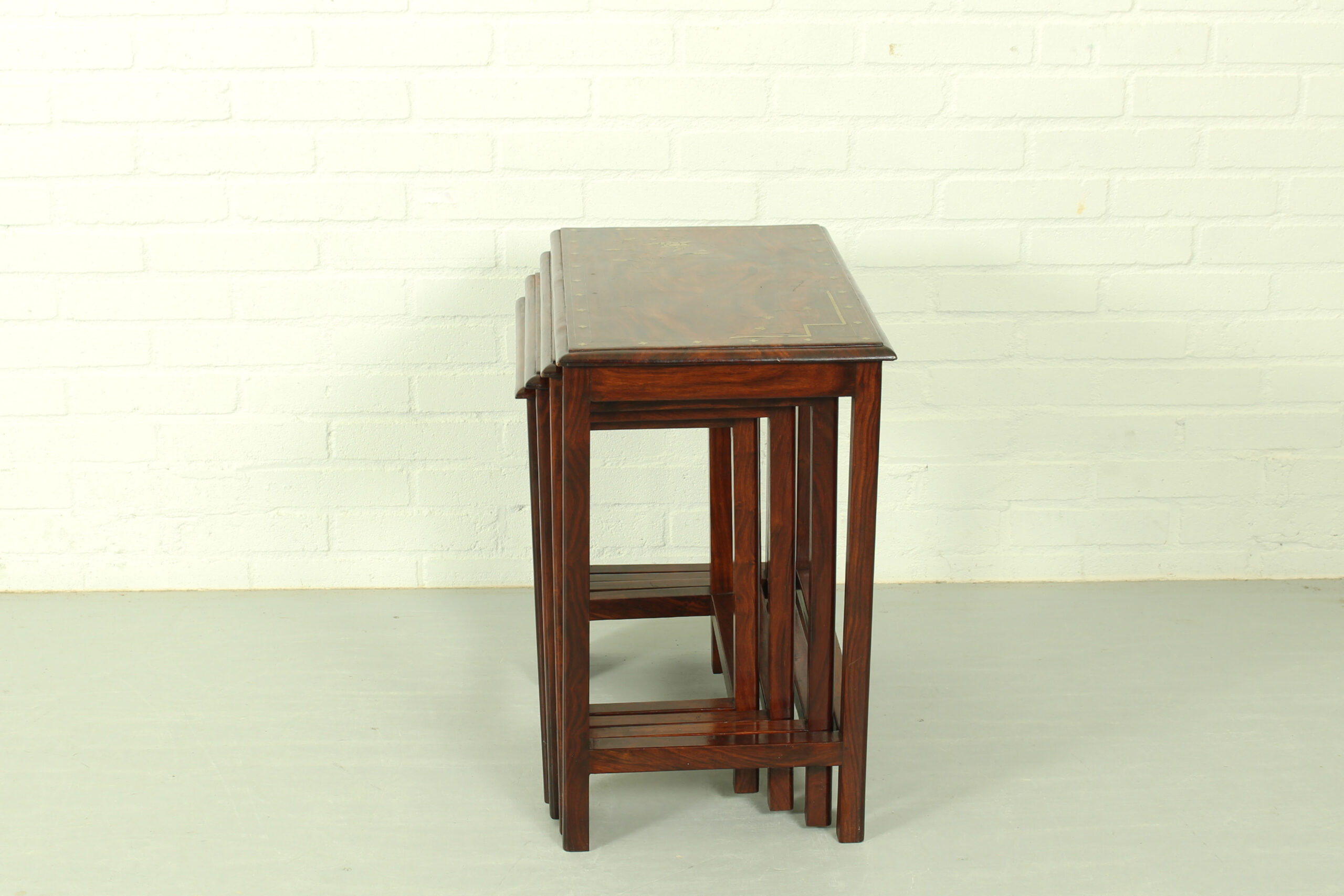 Italian Rosewood Nesting Tables with Copper Inlay - Image 9