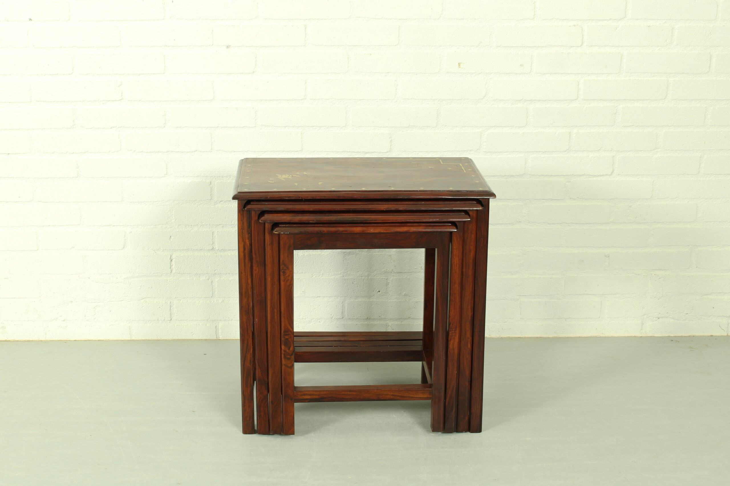 Italian Rosewood Nesting Tables with Copper Inlay - Image 5