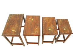 Italian Rosewood Nesting Tables with Copper Inlay