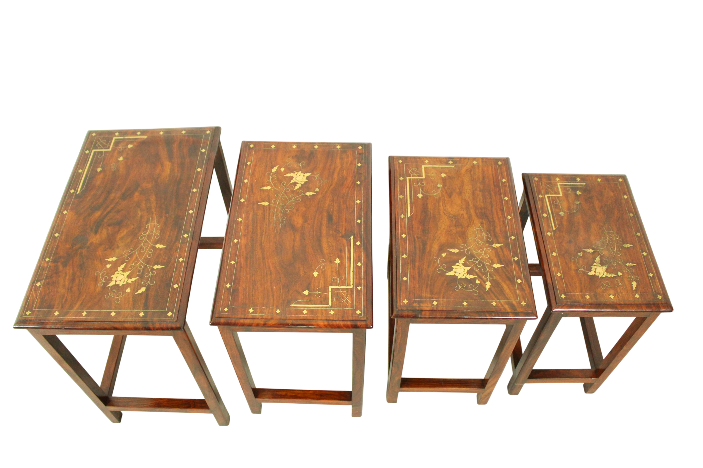 Italian Rosewood Nesting Tables with Copper Inlay