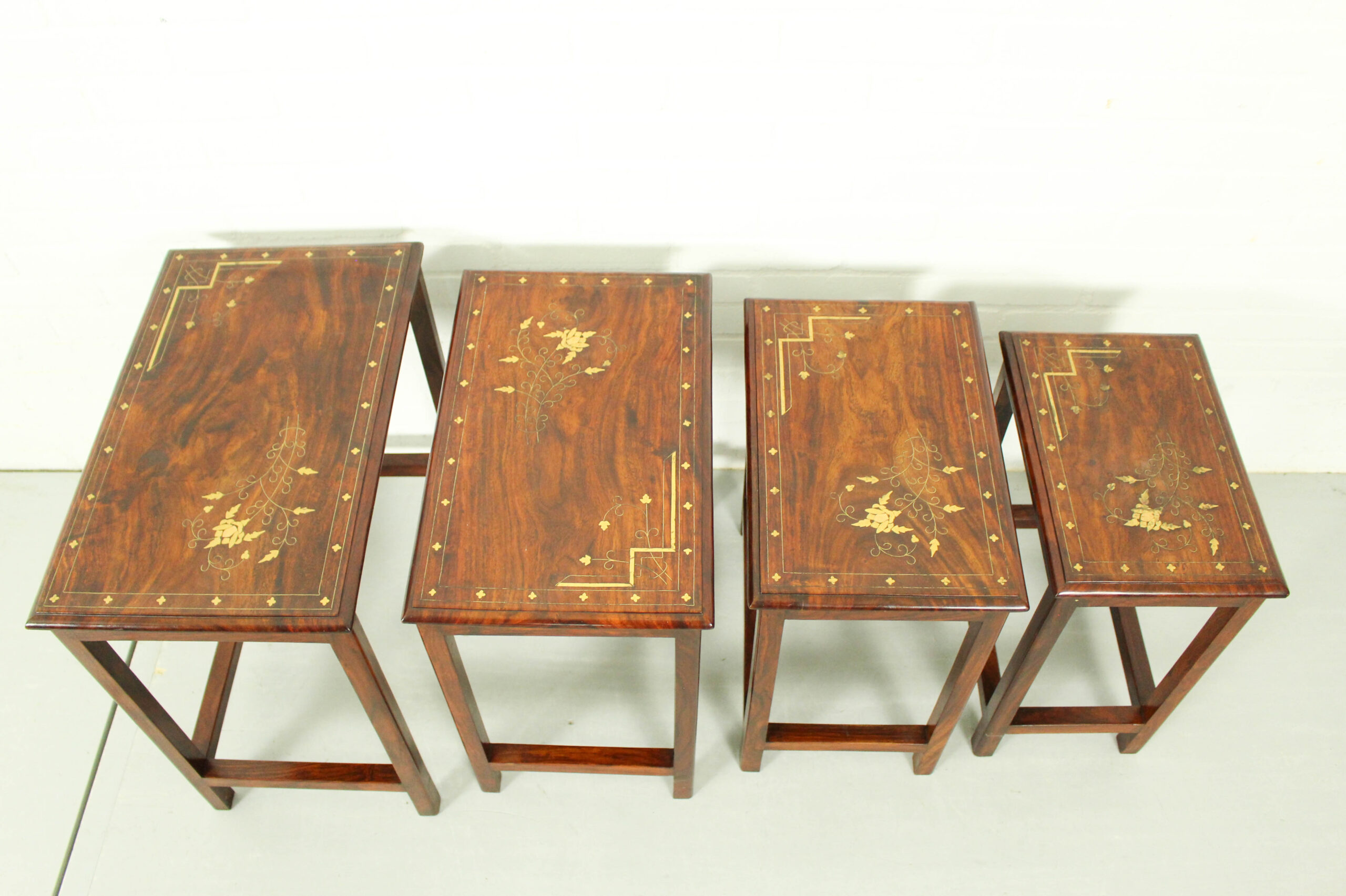 Italian Rosewood Nesting Tables with Copper Inlay - Image 4