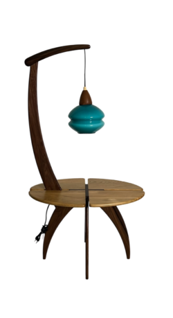 Unique Mid-Century Lamp Table with Italian Turquoise Glass Pendant Shade