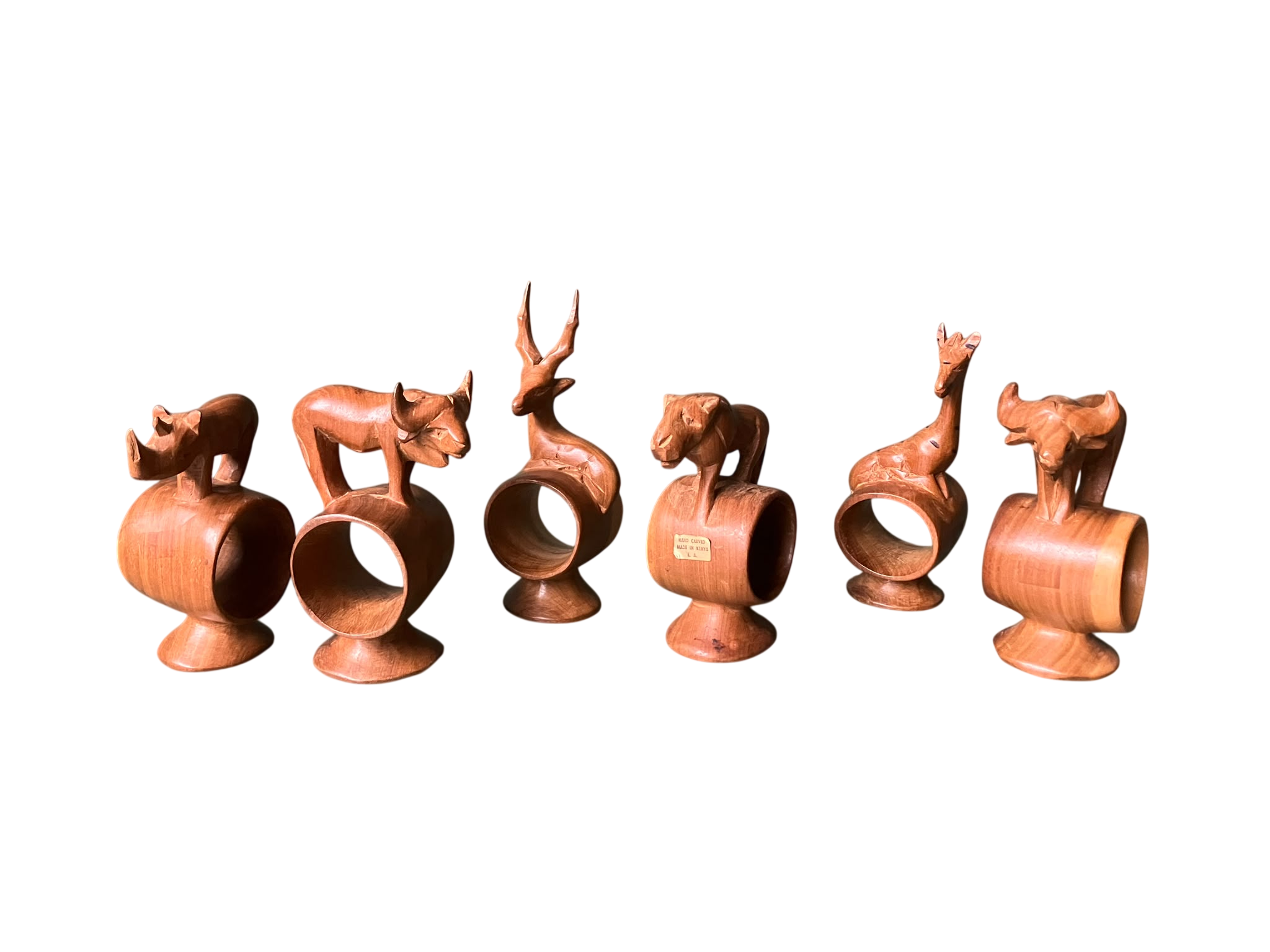 Six Hand-Carved Kenyan Wooden Animal Napkin Rings - Image 2