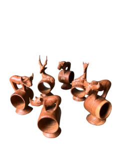 Six Hand-Carved Kenyan Wooden Animal Napkin Rings
