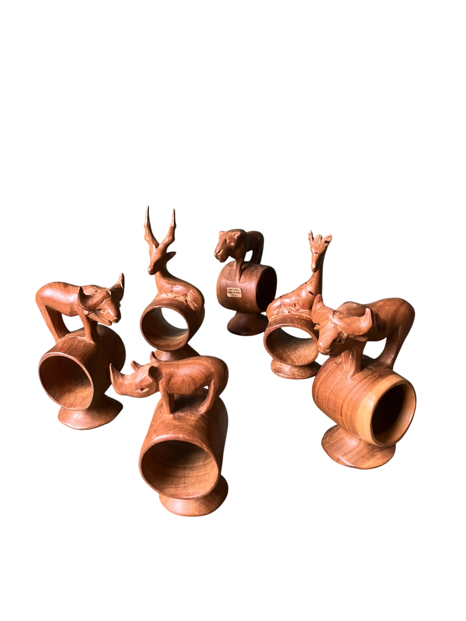 Six Hand-Carved Kenyan Wooden Animal Napkin Rings