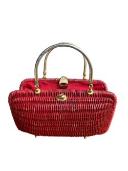 Vintage Italian Woven Handbag with Brass Handles